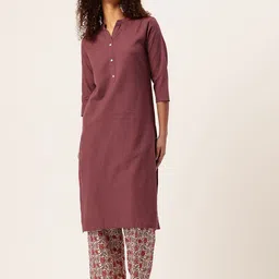 FERANOID Mandarin Collar Regular Straight Kurta-picture-2
