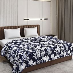 Monte Carlo Blue & White Floral Printed AC Room 300 GSM Double Bed Blanket-image-40