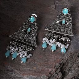 Sangria Silver-Plated Stones Studded & Beaded Contemporary Drop Earrings-image-36