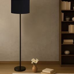 Devansh Black Wooden & Cotton Cylinder Shaped Floor Lamp-picture-25
