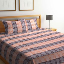Myntra Elegant Homes Brown & Peach Colored Woven Design Cotton Double King Bed Cover-image-60