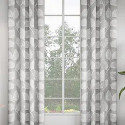 GM Silver-Toned & Grey Set of 2 Floral Room Darkening Door Curtain-image-15