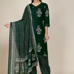 KALINI Women Floral Printed Regular Sequinned Kurta with Harem Pants & With Dupatta-image-11