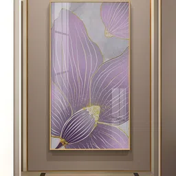 THE NEXT DECOR Yellow & Purple Orchid Glass Finish Vertical Wall Art-picture-39