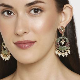 Anouk Artificial Stones Studded and Beaded Meenakari Contemporary Shaped Drop Earrings image 4
