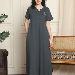 Indreams Women Mandarin Collar Maxi Nightdress-image-96