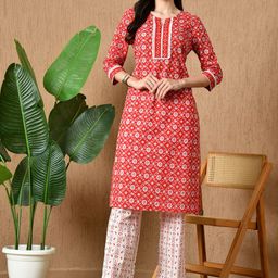 HERE&NOW Women Floral Printed Cotton Kurta with Palazzo-19