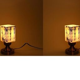 SOMIL Gold Set Of 2 Printed Glass Cylindrical Shaped Table Lamp-image-40