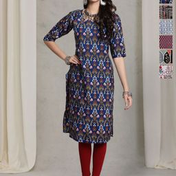 7Threads Women Ethnic Motifs Printed Thread Work Floral Crepe Kurta-image-65