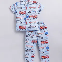 NAUTI KIDZ Boys Pure Cotton Shirt Collar Printed Night Suit-image-99