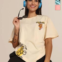 Mast & Harbour Pack Of 3 Graphic Printed Round Neck Oversized Cotton T-shirt-image-64