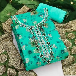 SHADOW & SAINING Floral Printed Sequinned Organza Unstitched Dress Material-image-66