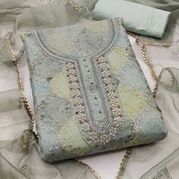 Peachmode Embroidered Organza Unstitched Dress Material-image-30