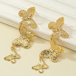 DIVASTRI Stainless Steel Gold-Plated Quirky Shaped Drop Earrings-image-40