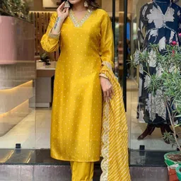 BANJANAN Adults-Women Yellow Kurta Sets-picture-49