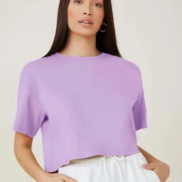 Stylecast X Kotty Women Drop Shoulder Sleeves Cotton Crop T-shirt-image-41