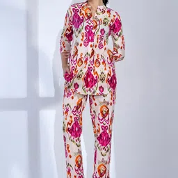AUTUMN LANE Geometric Printed Mandarin Collar Pure Cotton Top With Trousers-picture-17