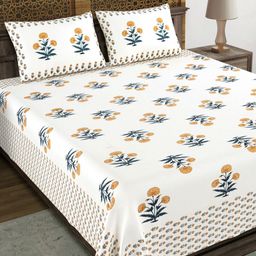 Myntra Elegant Homes Grey & Blue Ethnic Motifs 210 TC King Bedsheet with 2 Pillow Covers-image-13