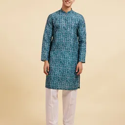 Diwas by Manyavar Geometric Aztec Printed Mandarin Collar Cotton Straight Kurta-picture-45