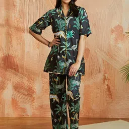VASTRAMAY Printed Pure Cotton Shirt Collar Shirt With Trousers Co-Ords Set-image-55