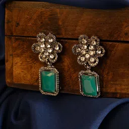 PANASH Silver-Plated American Diamond Studded Floral Shaped Drop Earrings-12
