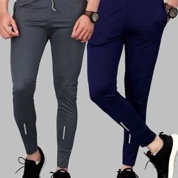 Pack of 2 Men Solid Blue, Grey Track Pants-image-73