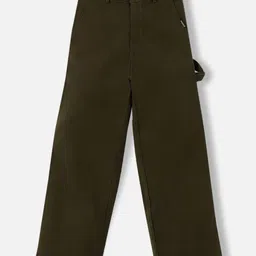 Urbano Juniors Boy's Olive Loose Solid Carpenter Trouser with 5 Pockets Non-Stretchable-57