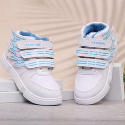 PU-PINE Boys White & Blue Synthetic Leather Round Toe Velcro Sneakers-image-78
