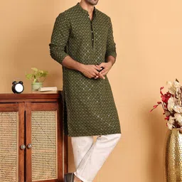 Jompers Men Ethnic Motifs Embroidered Regular Sequinned Kurta with Pyjamas image 2
