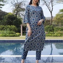 Fourleaf Women Ethnic Motifs Printed Regular Pure Cotton Kurta with Trousers-46