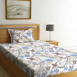 Myntra Elegant Homes White & Brown Floral Printed 300 TC Single Bedsheet Set-2.25 mX1.5 m-30