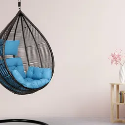 Swingzy Brown & Blue Egg-Shaped Hammock Swing Chair With Cushion-image-3