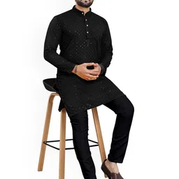 trustous Men Embroidered Regular Sequinned Kurta with Pyjamas image 5