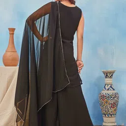 Chandbaali Polka Dot Printed Round Neck Straight Georgette Kurta With Sharara And Dupatta image 2