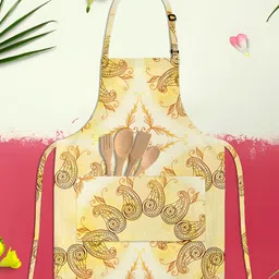 ArtzFolio Ethnic Circular Ornament D5 Yellow & White Printed Cotton Apron-image-91
