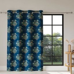 DDecor Blue & Green Floral Printed Room Darkening Door Curtain-image-92