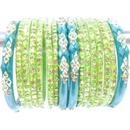SAVORADE Set Of 16 Green Glass Bangle-picture-38