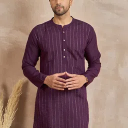 Anouk Striped Embroidered Mandarin Collar Sequinned Straight Kurta-picture-50