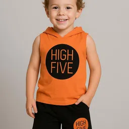 Yoonikk Kids Typography Printed Hooded Pure Cotton T-shirt With Shorts-27