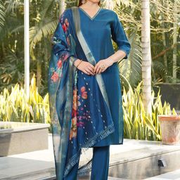 Sanwariya Silk Women Regular Thread Work Kurta with Trousers & With Dupatta-55
