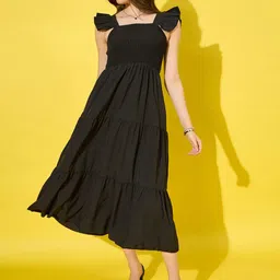 BUY NEW TREND Women Solid Square Neck Smocked Fit and Flare Maxi Dress-image-69