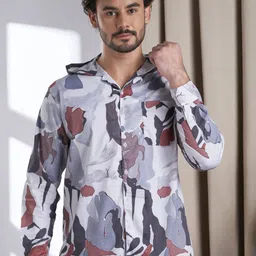 VALEN CLUB Men Premium Hood Abstract Printed Casual Shirt-image-98