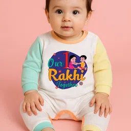 The Peppy Tend Infant Our 1st Rakhi Together Printed Pure Cotton Romper-image-39