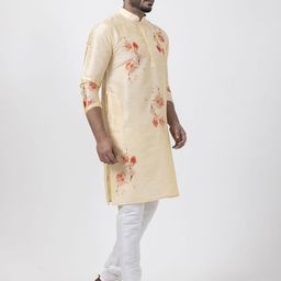 DEVOILER Men Floral Printed Regular Dupion Silk Kurta with Pyjamas image 4