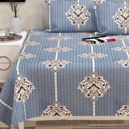 San Marino Blue & White Floral Printed Cotton 350 TC Queen Bedsheet Set- 2.54 m x 2.28 m-image-33