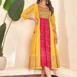 Suha Women Ethnic Motifs Printed Embroidered Fit And Flare Ethnic Dress-image-47