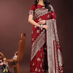 KALINI Woven Design Zari Saree With Matching Blouse Piece-image-58