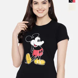 Dreambe Women Pack Of 2 Mickey Mouse Graphic Printed Round Neck Cotton T-shirts-image-61
