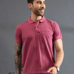Dadu Dayal Men Bio Finish Geometric Printed Polo Collar Cotton T-shirt-picture-37