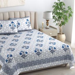 Urban Jaipur Blue & Grey Ethnic Motifs 250 TC King Bedsheet with 2 Pillow Covers-image-42